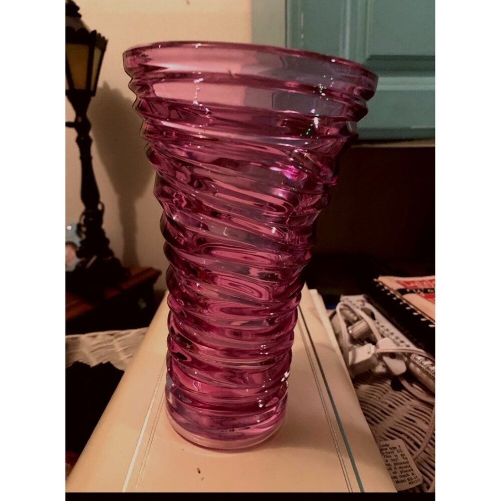 Vintage Teleflora Lavender violet Swirled Glass Vase - Hand-Blown Spiral Design